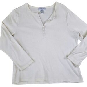 Sag Harbor Womens Size 1X XL Cream Ribbed Henley Long Sleeve Top